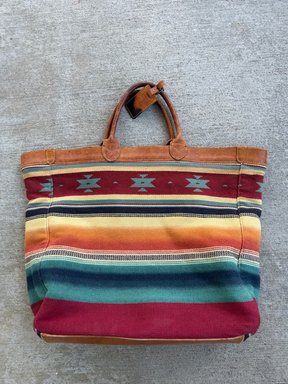 Vtg RALPH LAUREN Country Multi-Color Brown Serape Leather Chimayo Aztec Tote Bag - Picture 8 of 15